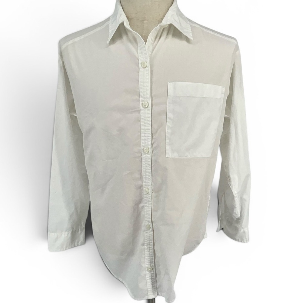 Hollister Mens Sm White Button Down Long Sleeve Pocket Shirt Solid Cotton Blend
